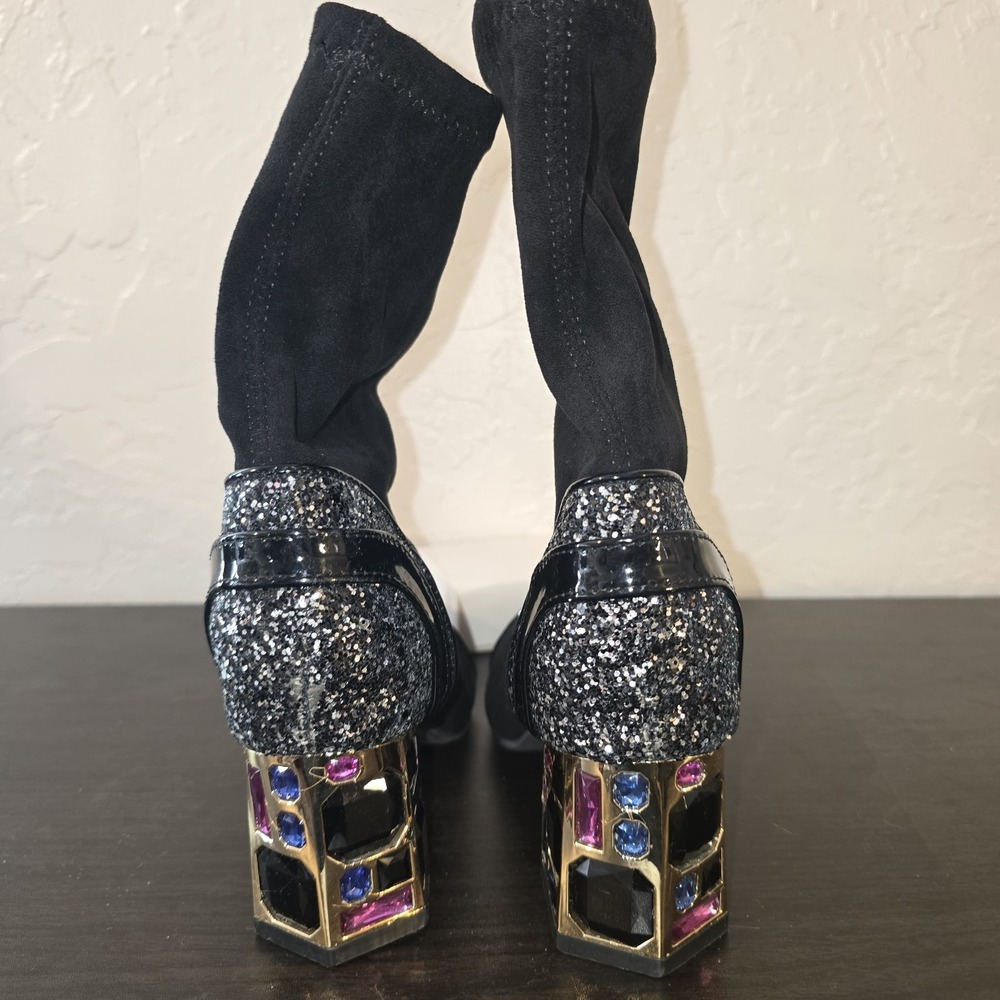 Fashion Women's Crystal Square Heel Ankle Boot Autumn Winter Pumps 8‎ - Picture 4 of 6